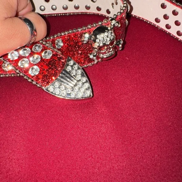 Red Rhinestone Studded Belt - Picture 3 of 4